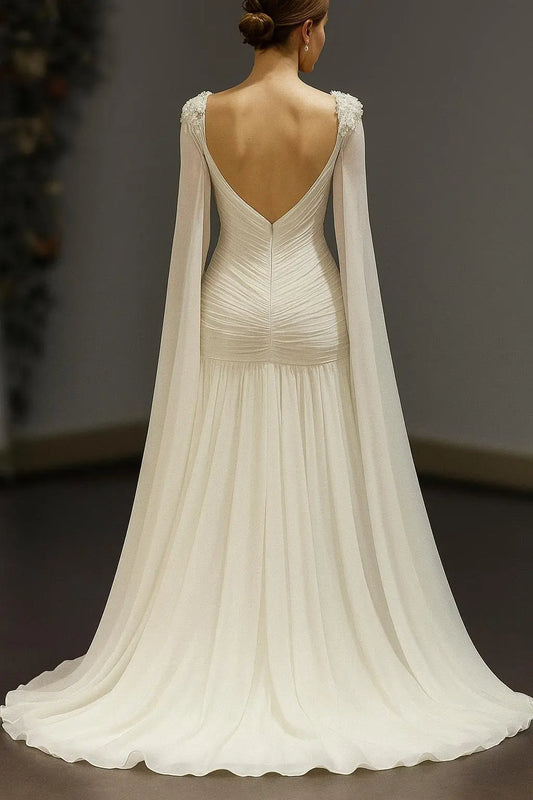 Ethereal Chiffon Wedding Dress with Detachable Cape Sleeves Payton Bridal