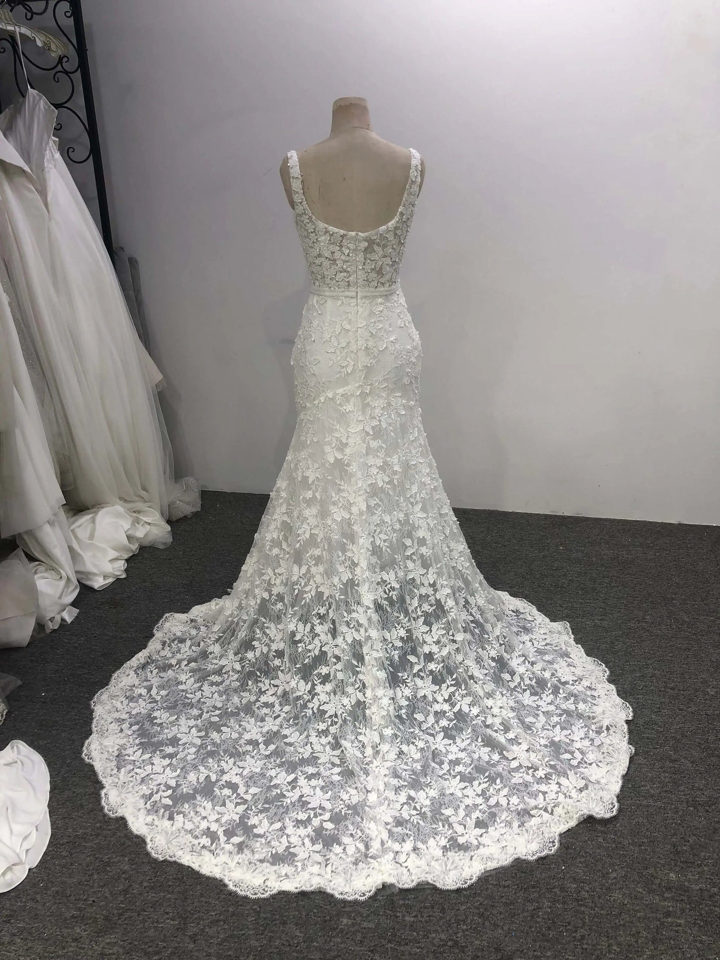 Lace Wedding Gown: Elegant Straps, Defined Waist