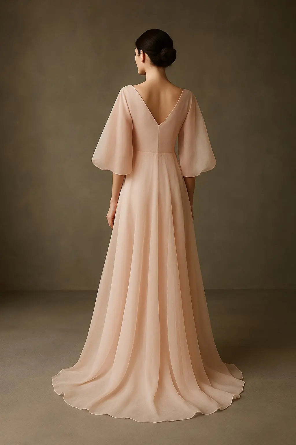 Blush Organza Meadow Gown: Ethereal Wedding Dress, Fluted Sleeves Payton Bridal