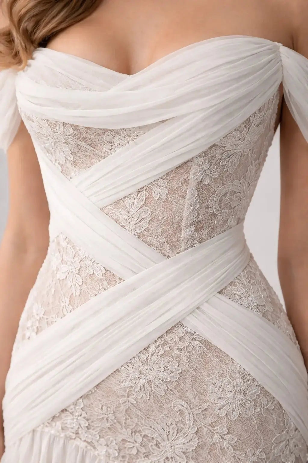 Illusion Lace & Draped Chiffon Wedding Dress Payton Bridal