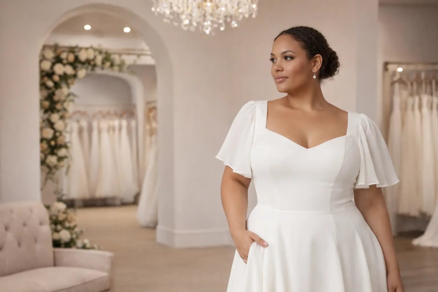 Ivory A-line wedding dress with flutter sleeves Payton Bridal