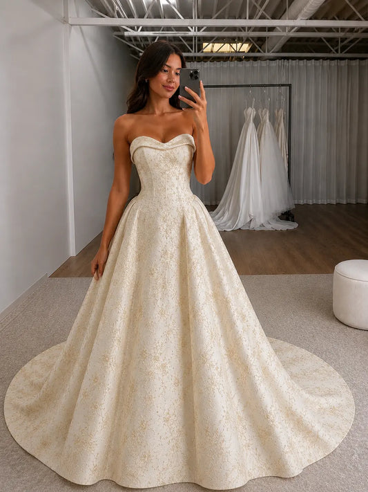Strapless Jacquard Ball Gown Wedding Dress with Sweetheart Neckline Payton Bridal