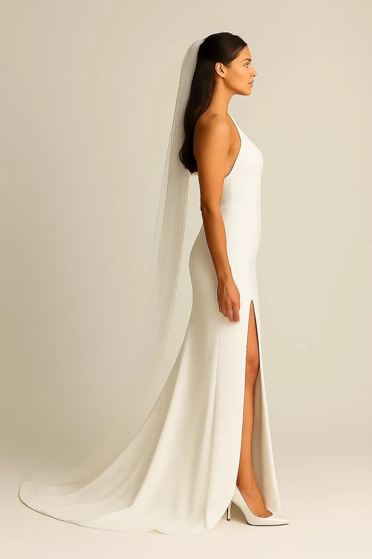 Elegant One-Shoulder Crepe Wedding Dress – Modern Minimalist Bridal Gown Payton Bridal
