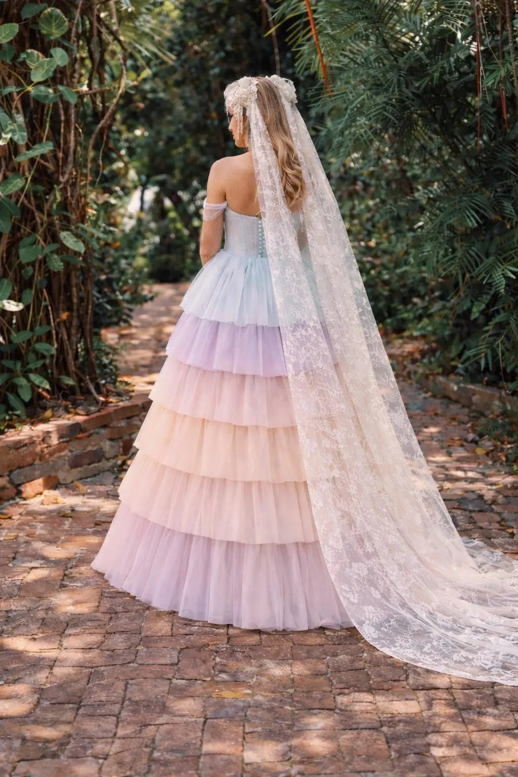 Pastel Rainbow Tiered Tulle Wedding Dress Payton Bridal