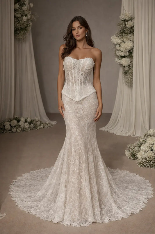 Lace Corset Wedding Dress – Structured Bodice & Mermaid Lace Skirt Payton Bridal