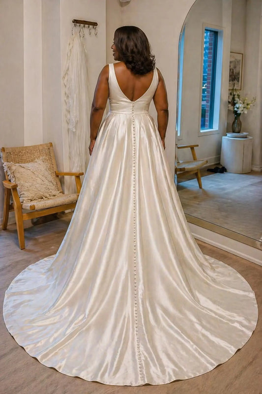 Satin A-Line Wedding Dress with Draped Bodice and Open Back Payton Bridal