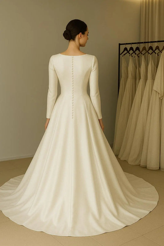 The Anastasia – Long Sleeve Satin Wedding Dress with Full Skirt Payton Bridal