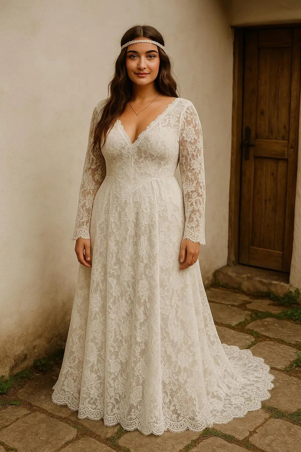 Boho Lace Wedding Dress – Long Sleeve with Optional Higher Back Payton Bridal
