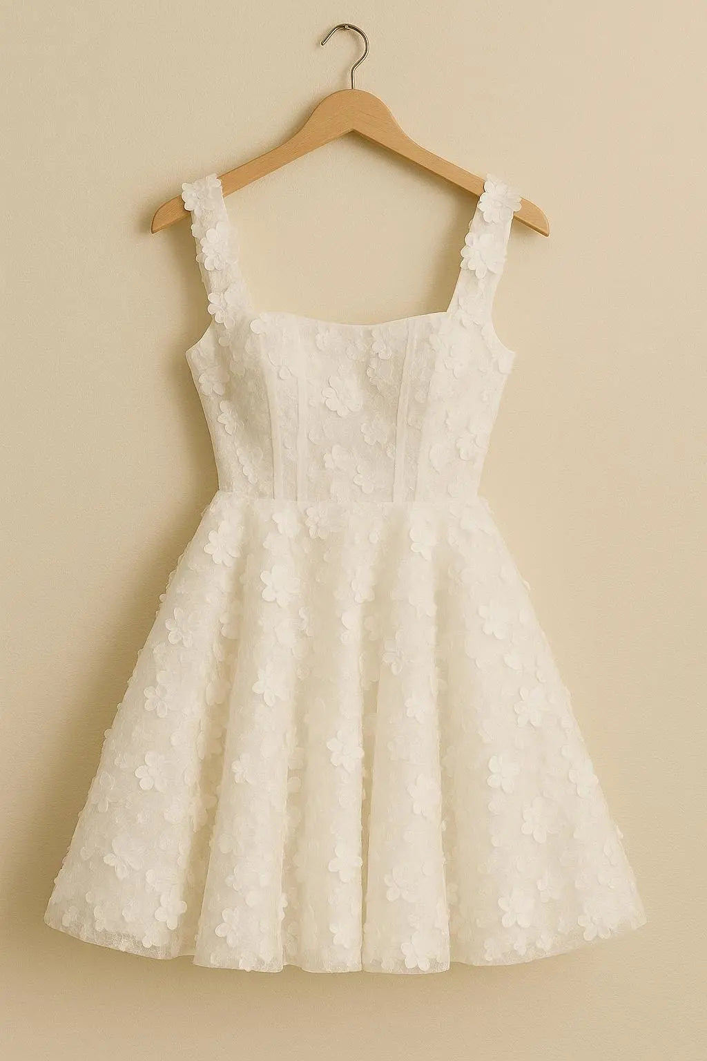 Floral Appliqué Mini Dress: Corset Bodice, Lace-Up Back