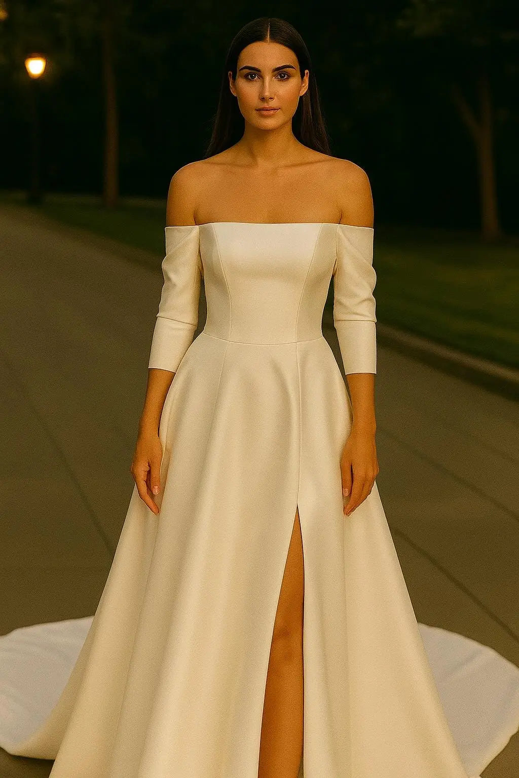 Off-the-Shoulder Satin Wedding Dress | Modern Classic Bridal Gown Payton Bridal