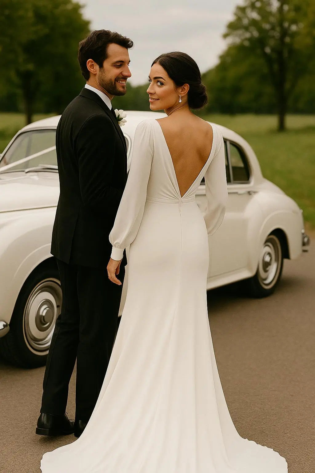 Flowing Long Sleeve V-Neck Wedding Dress – Boho Elegance Payton Bridal