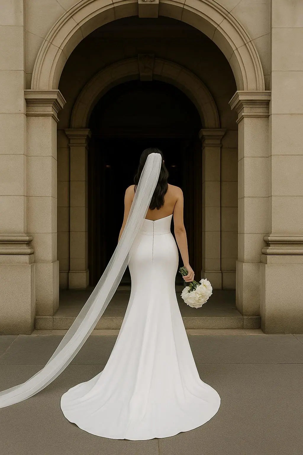 Modern Strapless Wedding Dress in Stretch Crepe with Side Slit Payton Bridal