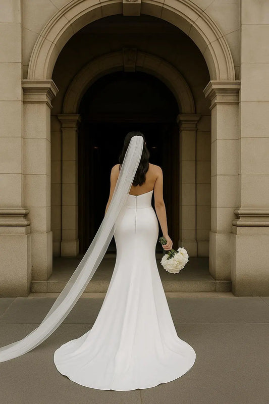 Modern Strapless Wedding Dress in Stretch Crepe with Side Slit Payton Bridal