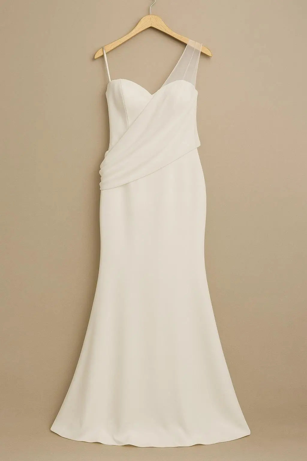 One-Shoulder Crepe and Chiffon Wedding Dress – Modern Minimalist Bridal Gown Payton Bridal