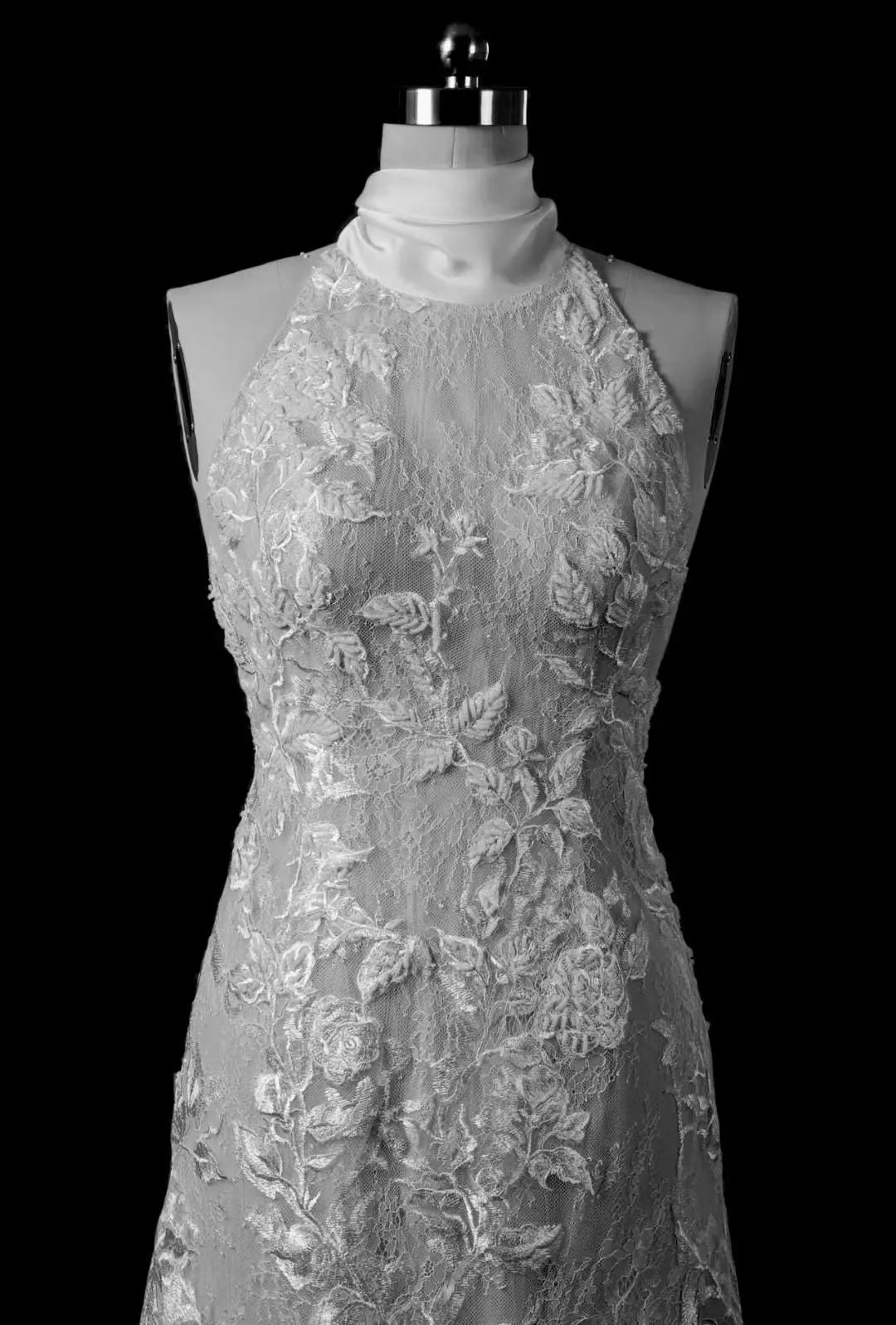 The Sylvie Gown - Floral Lace Halter Wedding Gown with Train Payton Bridal