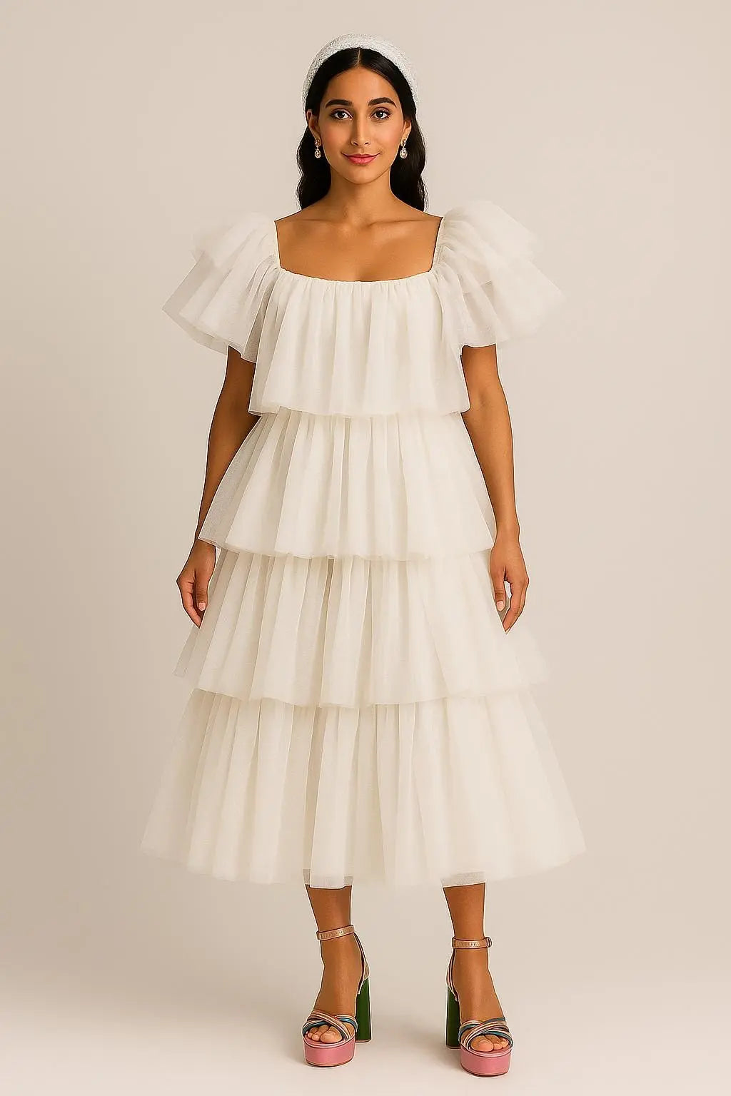 Ivory Tiered Tulle Party Dress – Bridal Hen & Bachelorette Outfit Payton Bridal