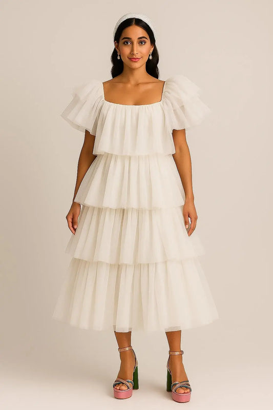 Ivory Tiered Tulle Party Dress – Bridal Hen & Bachelorette Outfit Payton Bridal