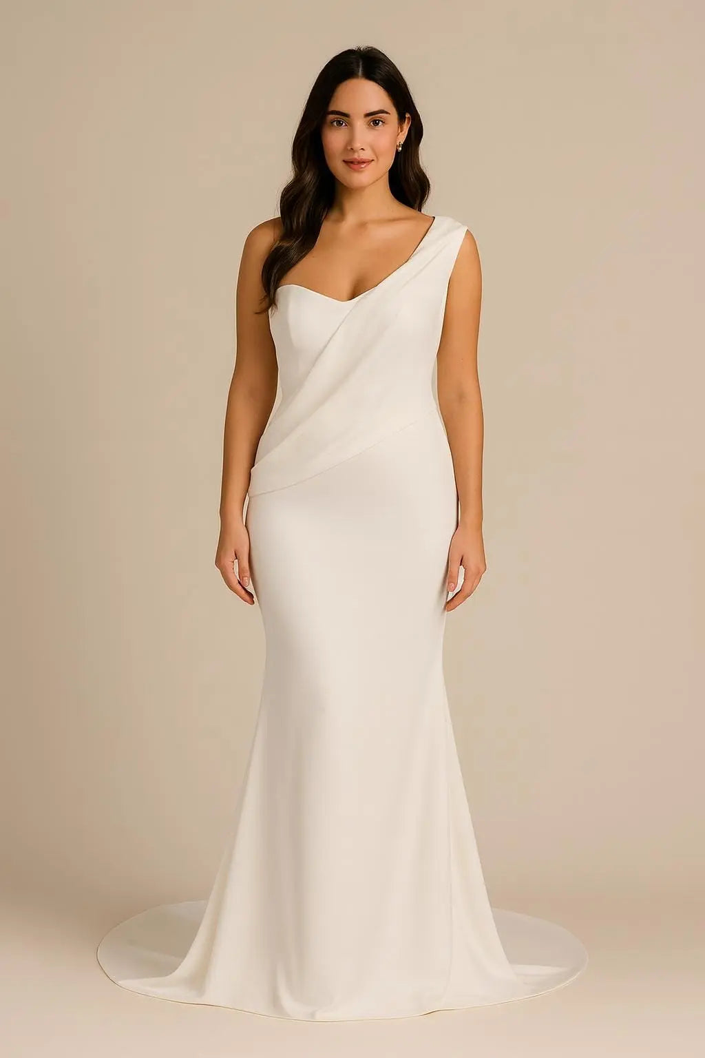 One-Shoulder Crepe and Chiffon Wedding Dress – Modern Minimalist Bridal Gown Payton Bridal
