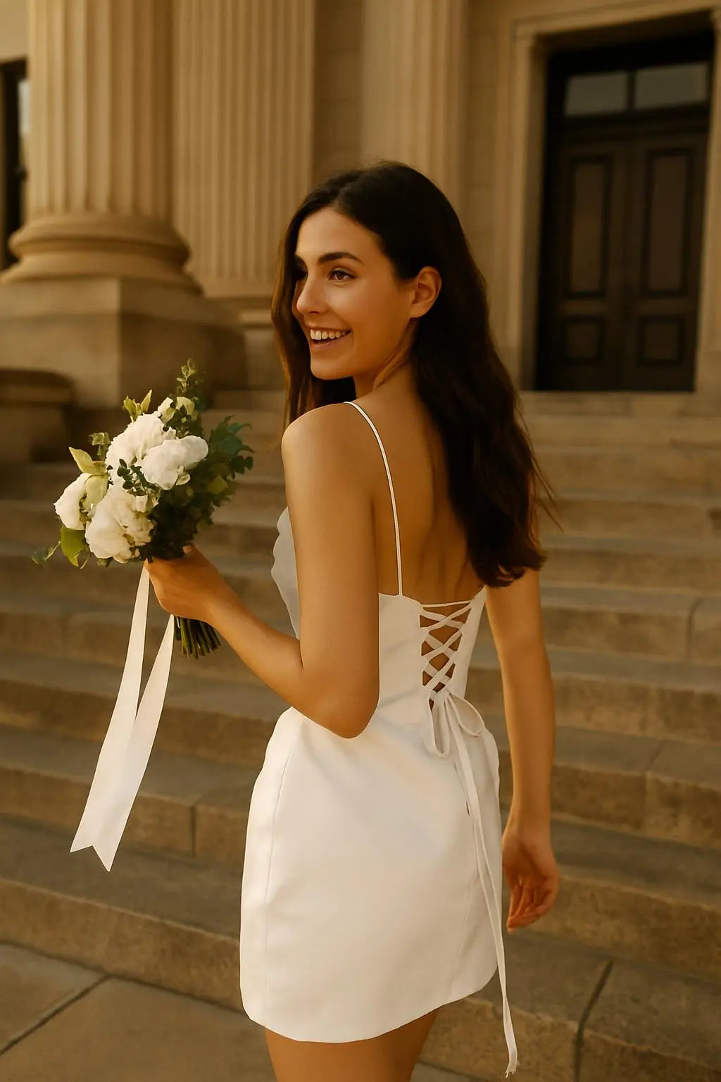 Satin Mini Wedding Dress – Cowl Neckline & Corset Back Payton Bridal