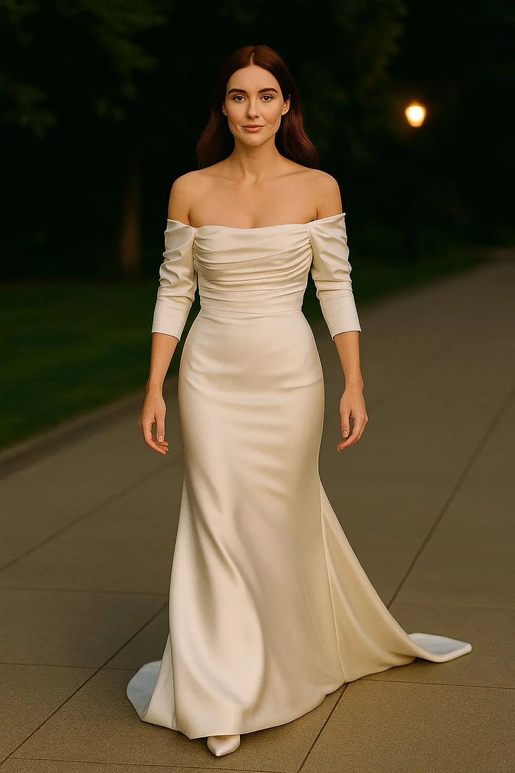 Off-the-Shoulder Ruched Wedding Gown | Modern Vintage Bridal Dress Payton Bridal