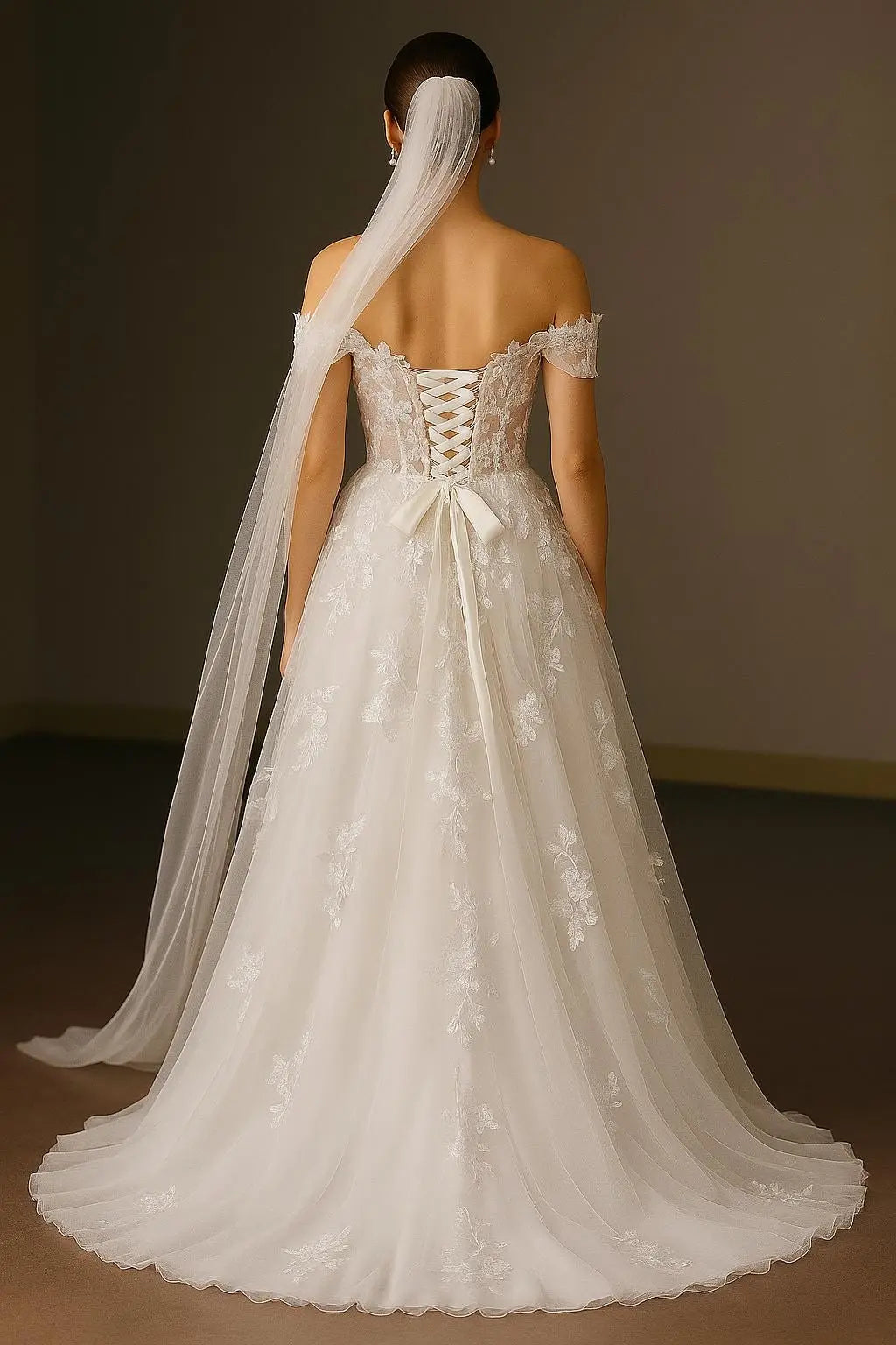 Floral Lace Wedding Gown: Ethereal Off-the-Shoulder Tulle Dress Payton Bridal