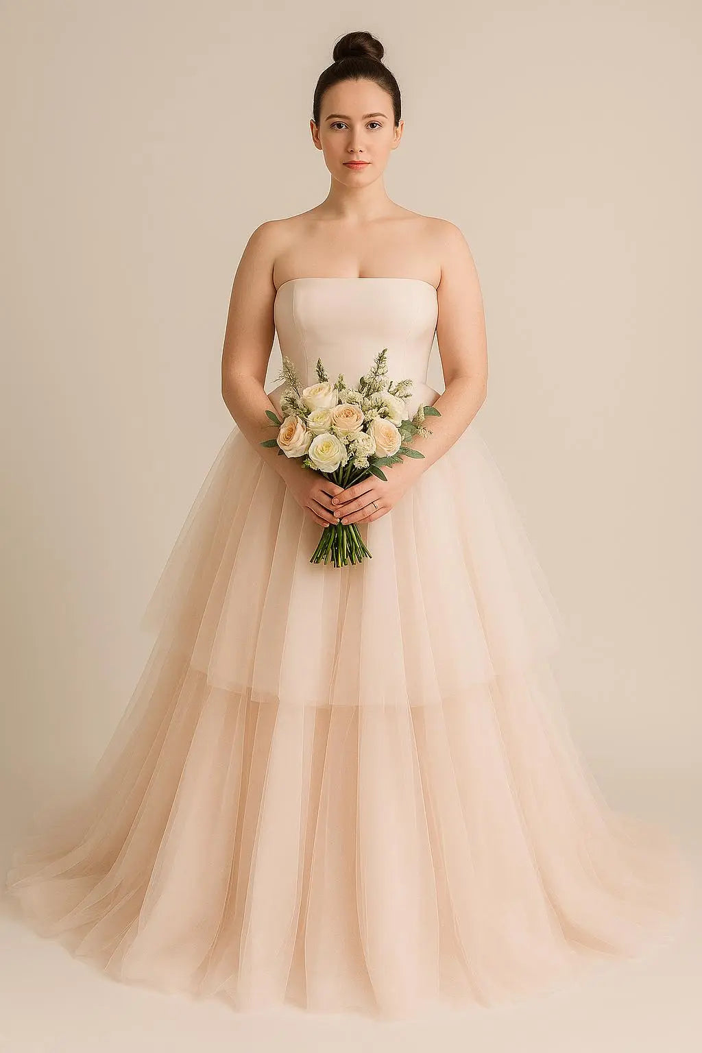 Blush Tulle Strapless Wedding Dress – Romantic Ball Gown Payton Bridal
