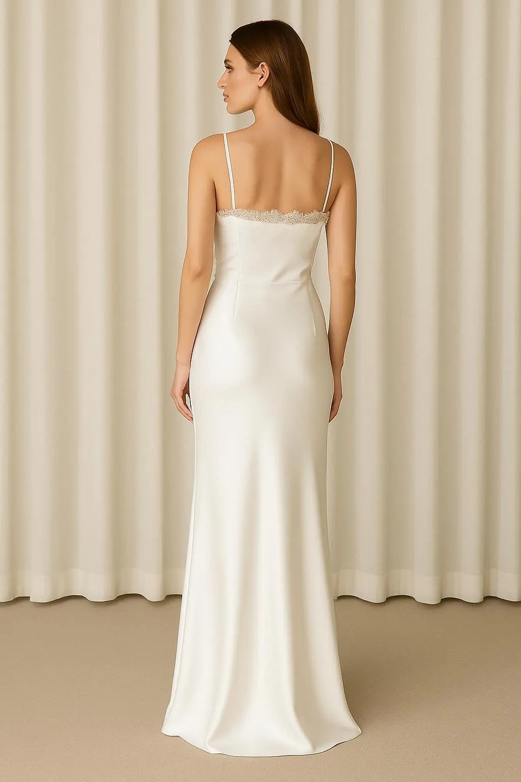 Luna – Silk-Effect Satin Gown with Lace Trim Bodice Payton Bridal