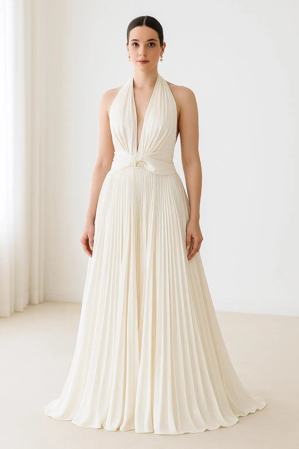 Pleated Ivory Halter Bridal Gown Payton Bridal