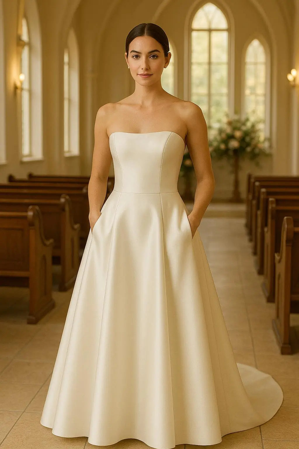 Ivory Satin Wedding Gown: Strapless A-Line Bridal Dress Payton Bridal