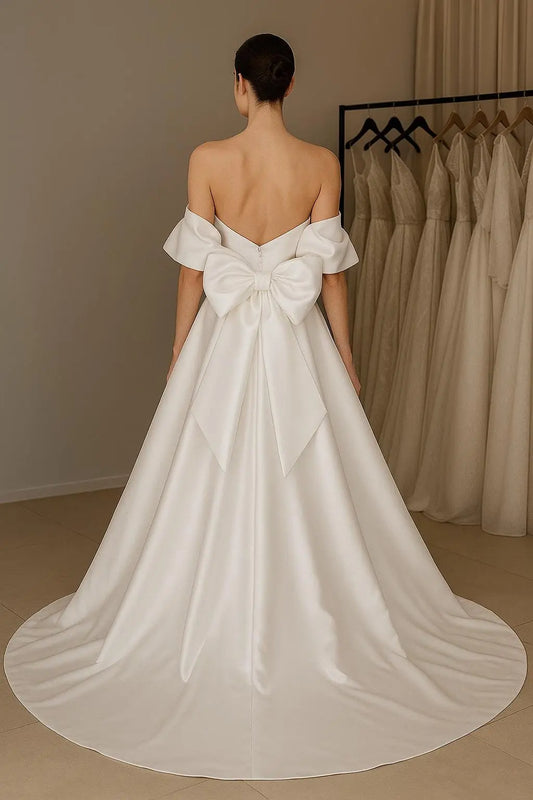 Isla – Off-Shoulder Satin Gown with Statement Bow Payton Bridal