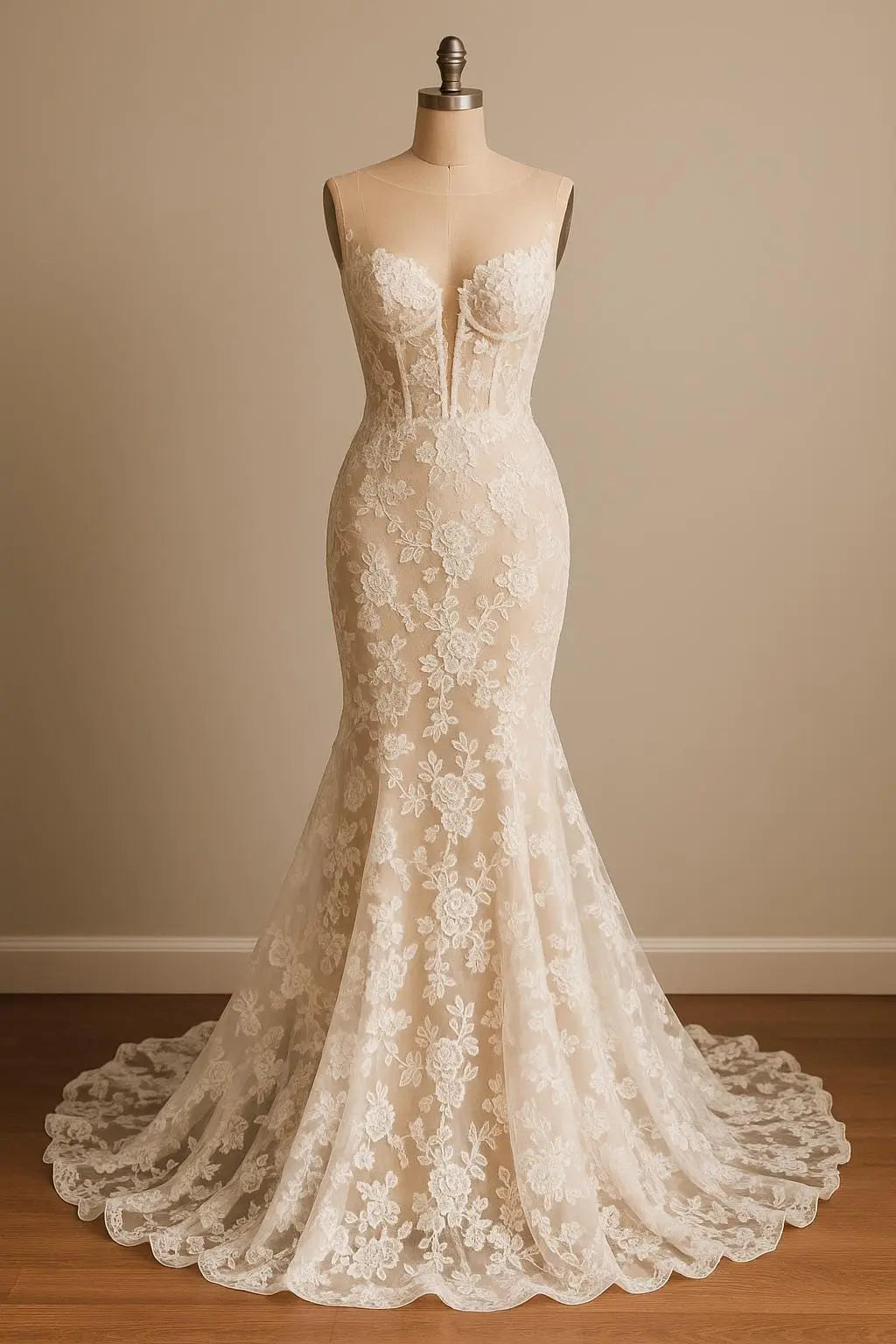 Elegant Lace Mermaid Wedding Dress – Strapless Corset Bridal Gown with Train Payton Bridal