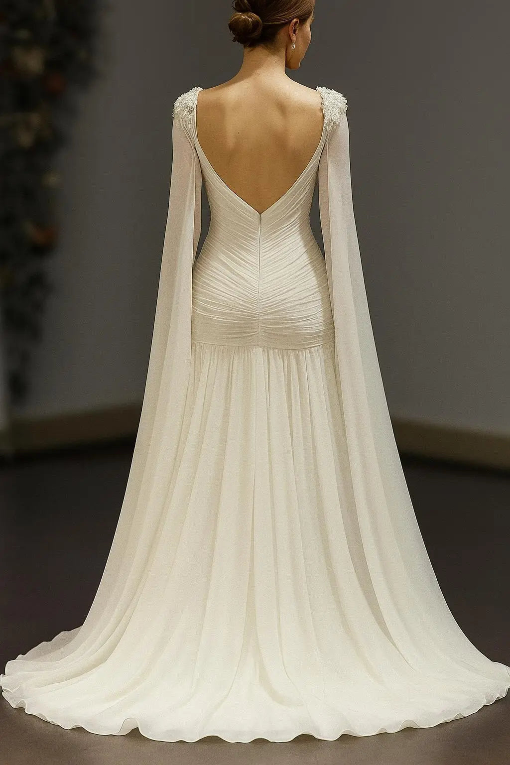 Ethereal Chiffon Wedding Dress with Detachable Cape Sleeves Payton Bridal