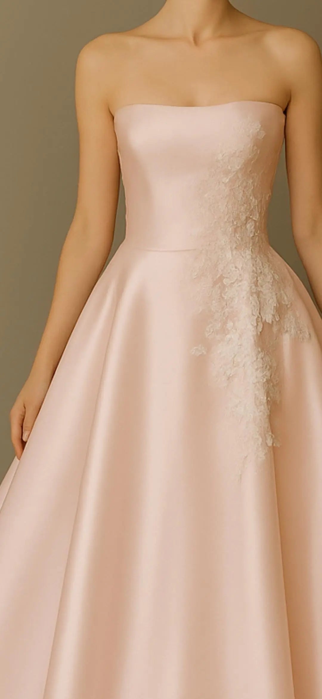 Blush Satin A-Line Wedding Gown with Cascading Lace Appliqué Payton Bridal