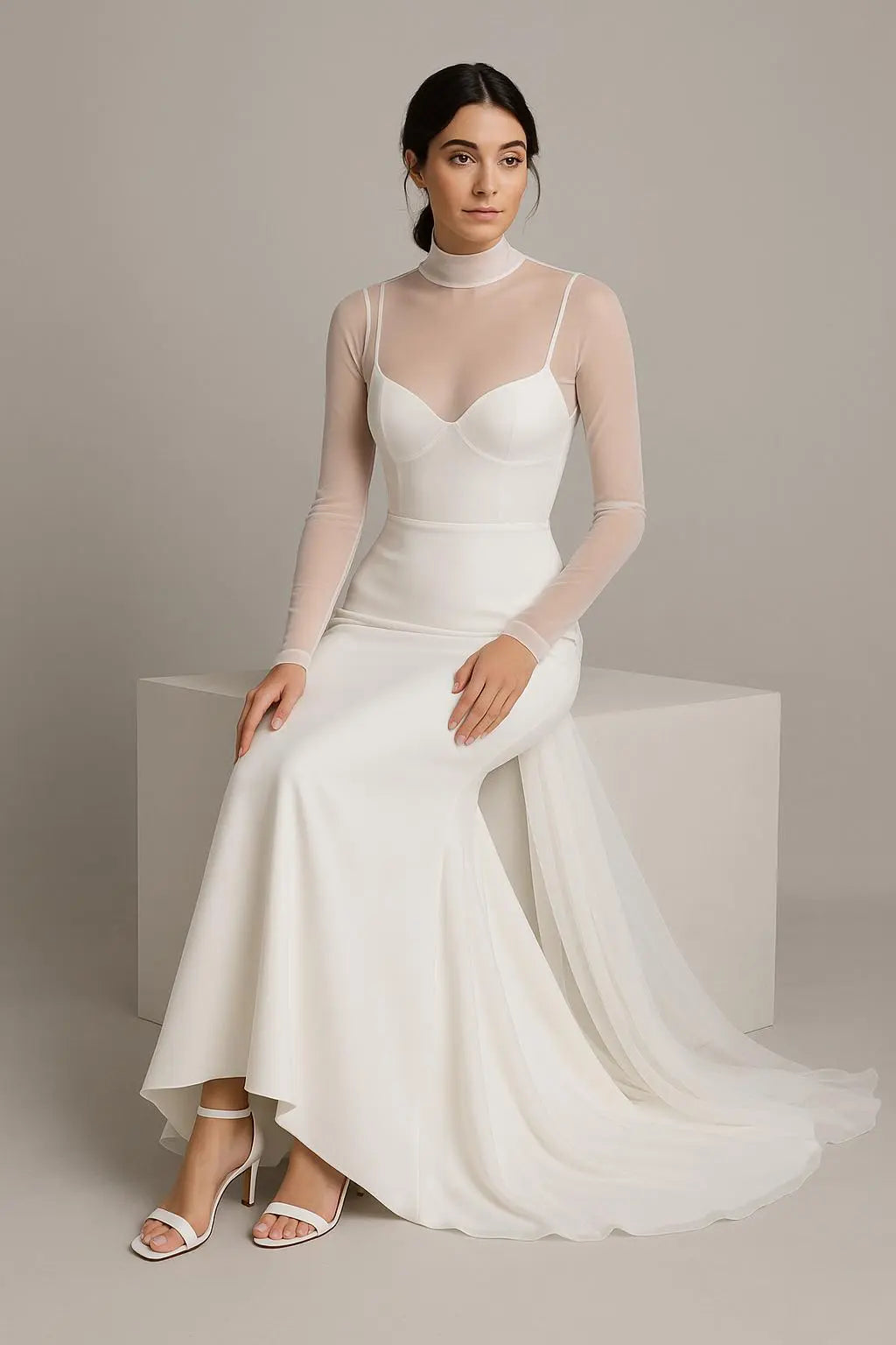 Sheer Chiffon & Crepe Wedding Gown | Modern Minimalist Bridal Dress Payton Bridal