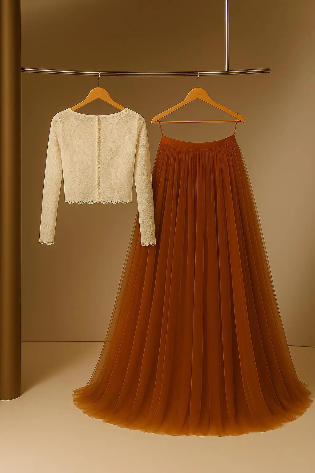 Rust Tulle Skirt & Ivory Lace Top – Two Piece Bridal / Boho Outfit Payton Bridal