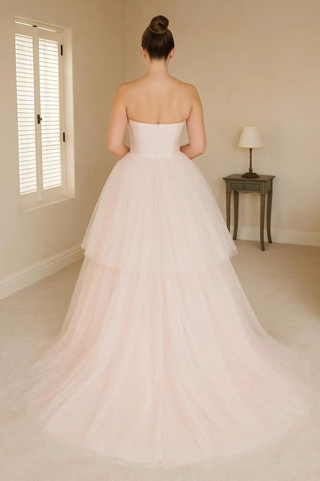 Blush Tulle Strapless Wedding Dress – Romantic Ball Gown Payton Bridal