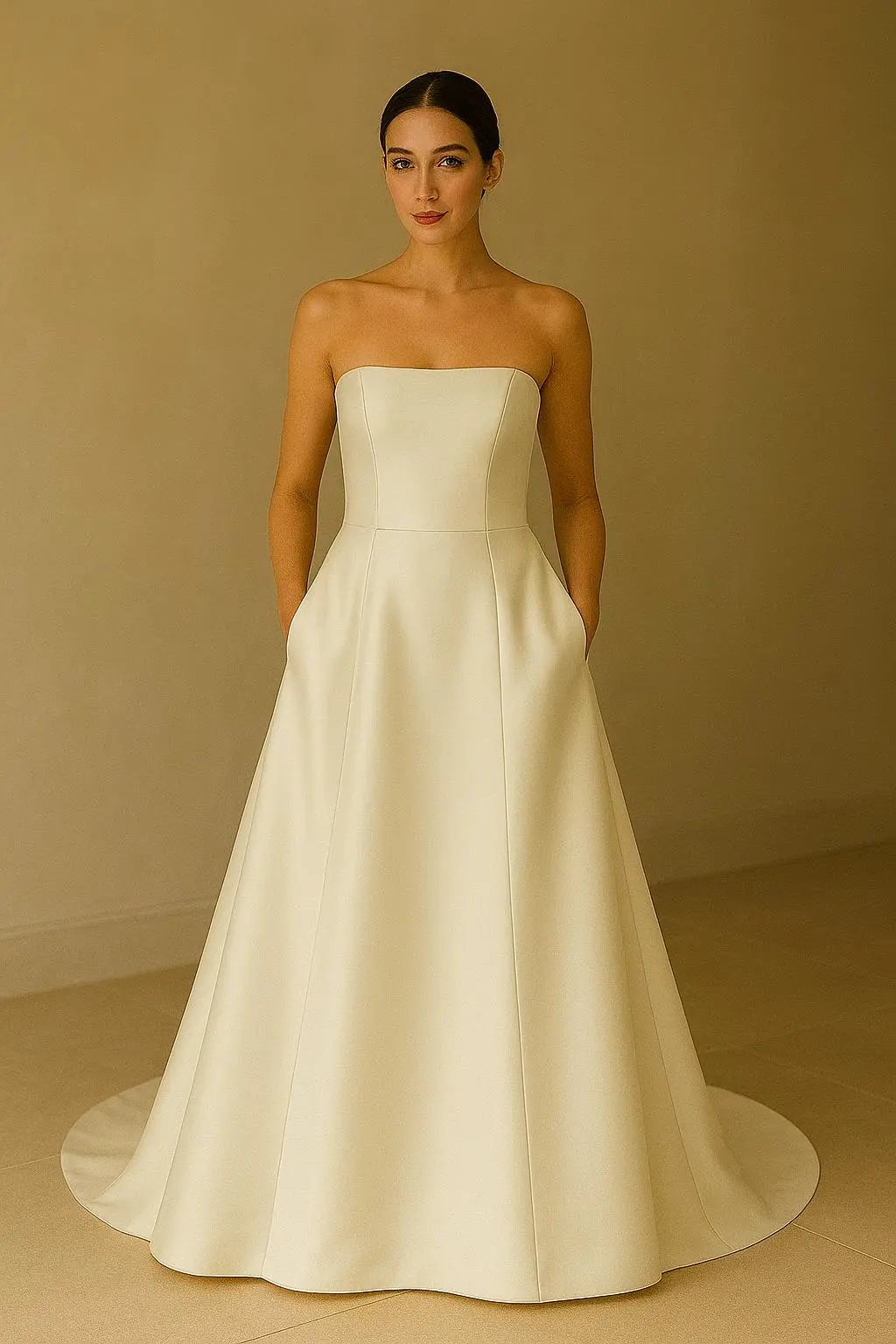 Ivory Satin Wedding Gown: Strapless A-Line Bridal Dress Payton Bridal