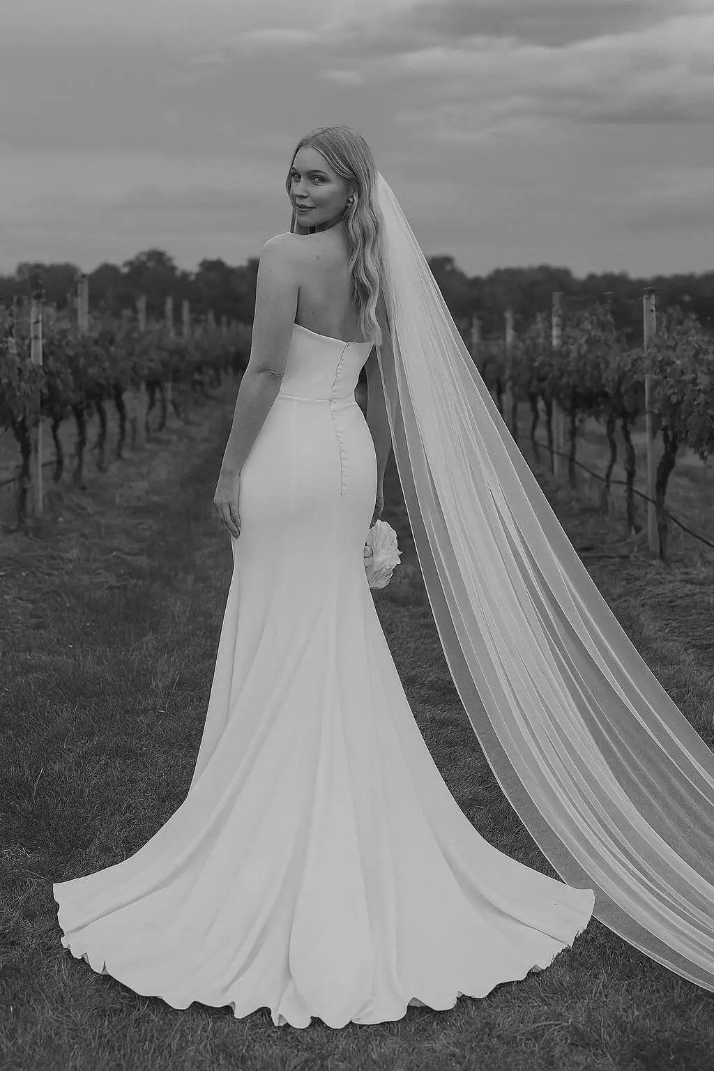 Modern Strapless Wedding Dress in Stretch Crepe with Side Slit Payton Bridal