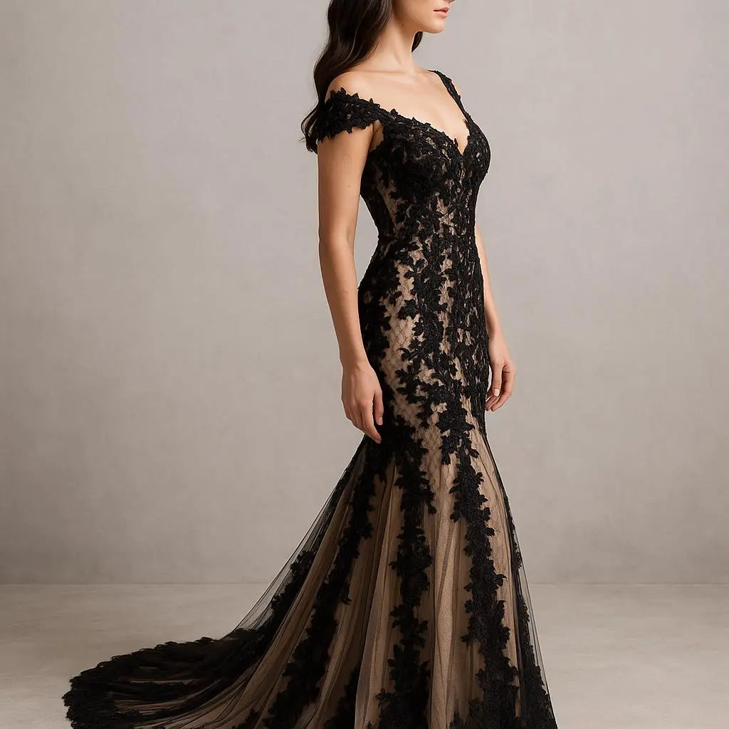 Black Lace Wedding Dress – Custom Made | Gothic Bridal Gown Payton Bridal