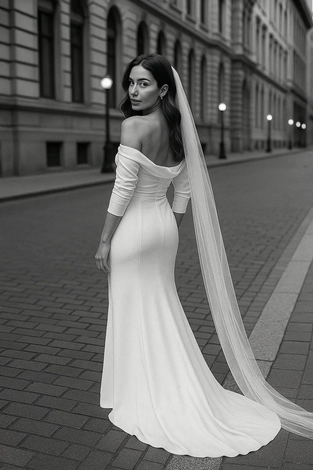 Off-the-Shoulder Ruched Wedding Gown | Modern Vintage Bridal Dress Payton Bridal