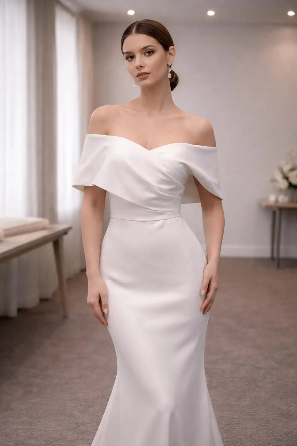 Off-Shoulder Satin Bridal Gown – Minimal, Modern & Elegant Payton Bridal