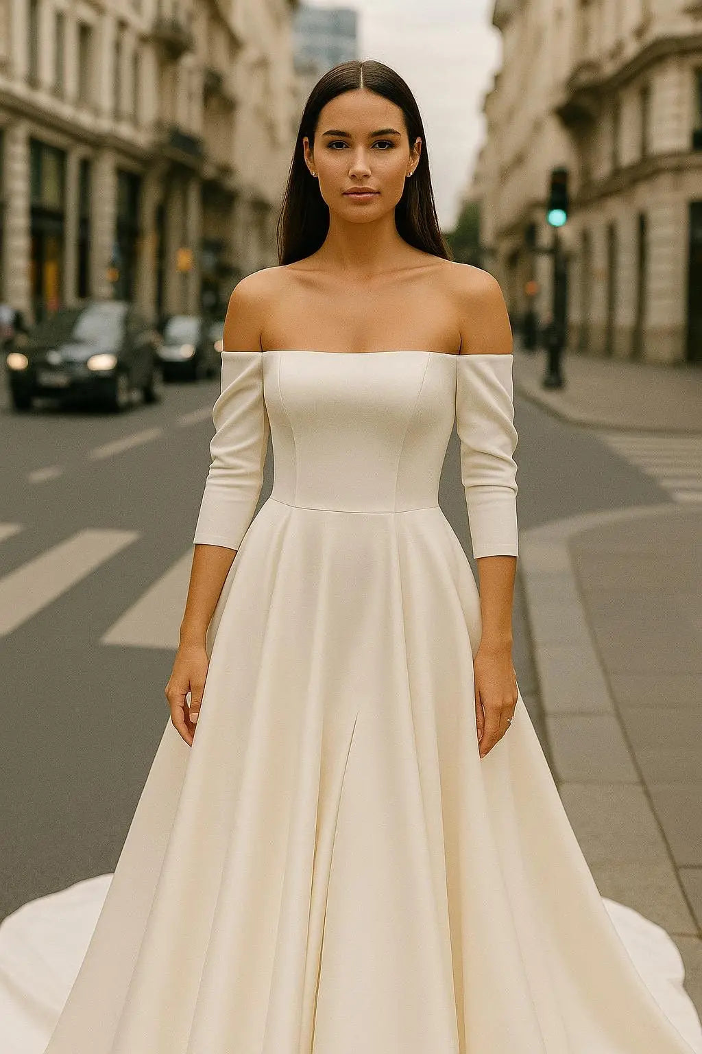 Off-the-Shoulder Satin Wedding Dress | Modern Classic Bridal Gown Payton Bridal