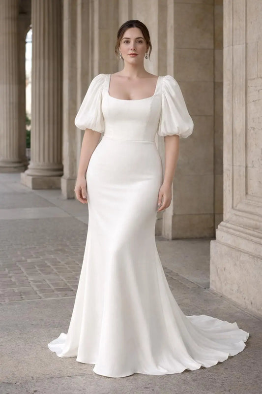 Silk Crépon Puff Sleeve Wedding Dress Payton Bridal