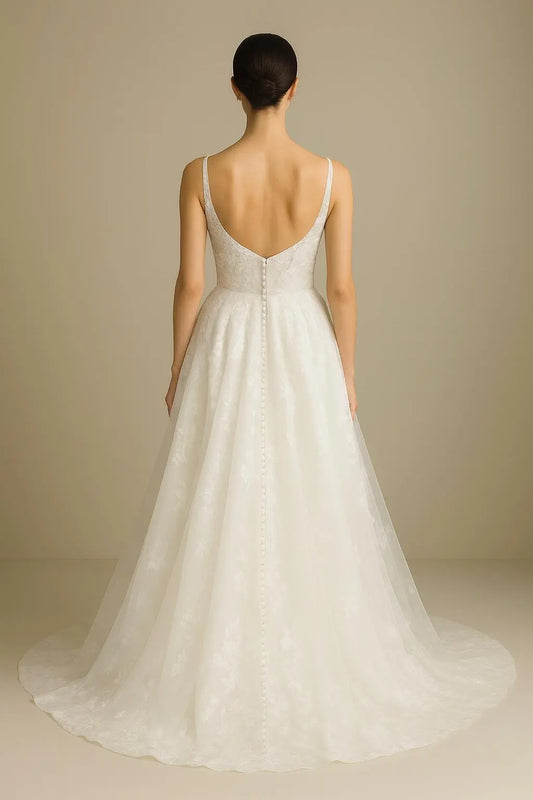 Floral Lace A-Line Wedding Dress with Plunge Neckline Payton Bridal