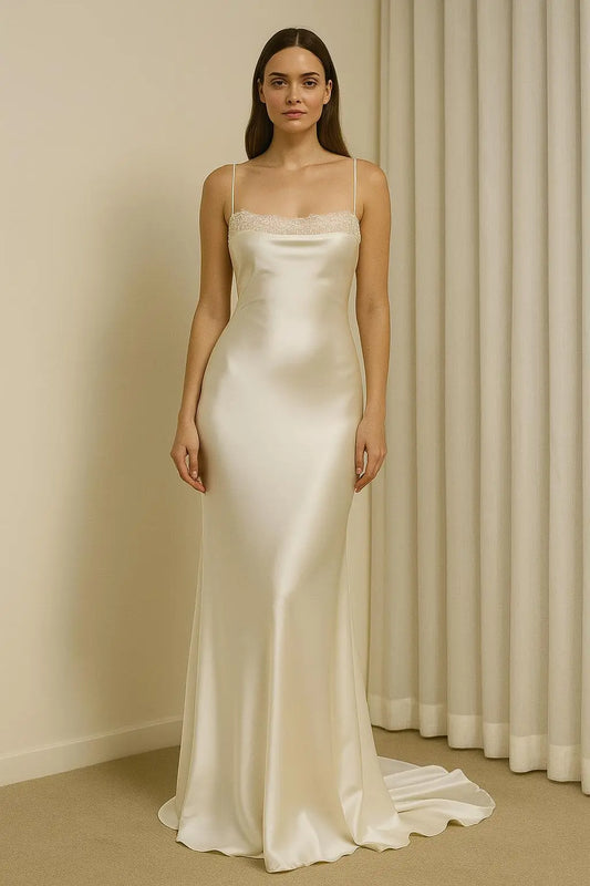 Luna – Silk-Effect Satin Gown with Lace Trim Bodice Payton Bridal