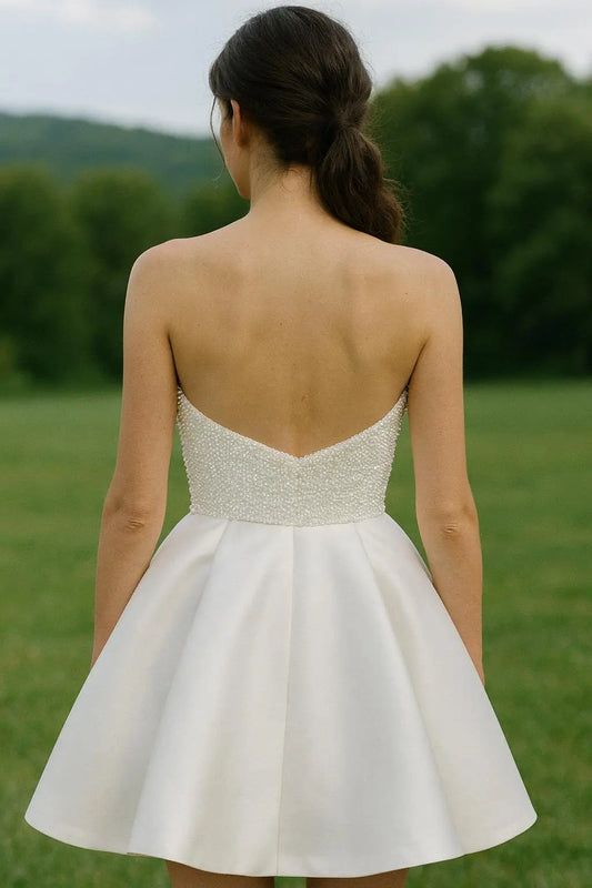 Short Mikado Satin Wedding Dress with Beaded Bodice Payton Bridal