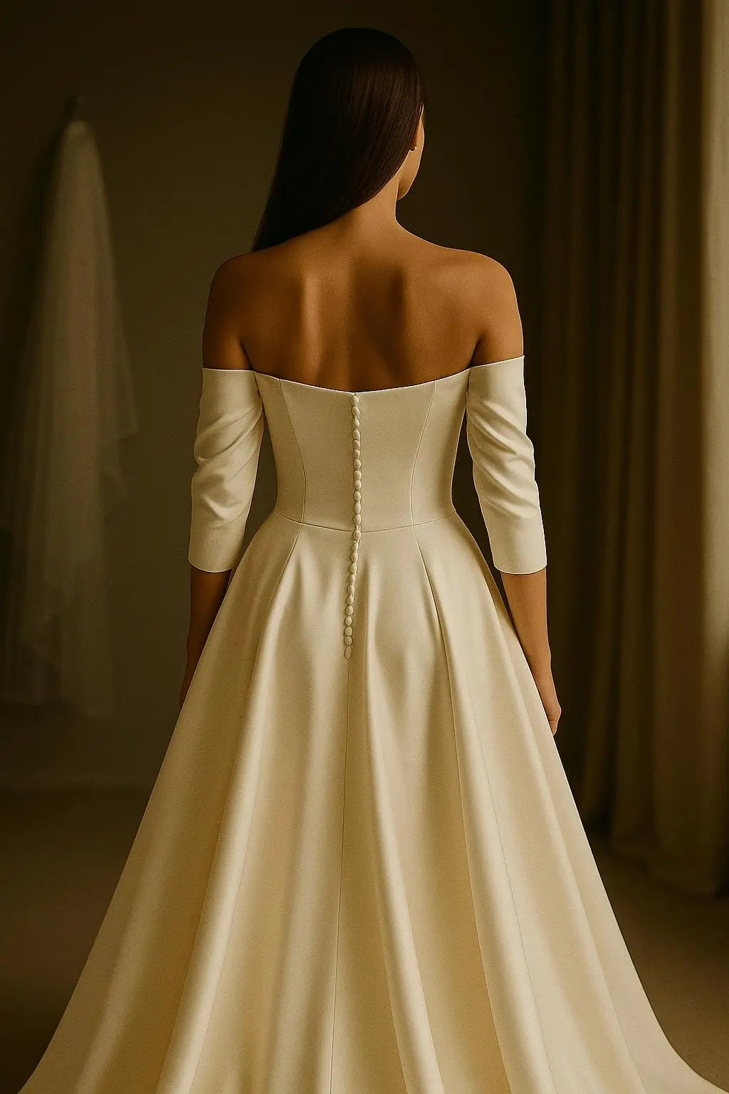Off-the-Shoulder Satin Wedding Dress | Modern Classic Bridal Gown Payton Bridal