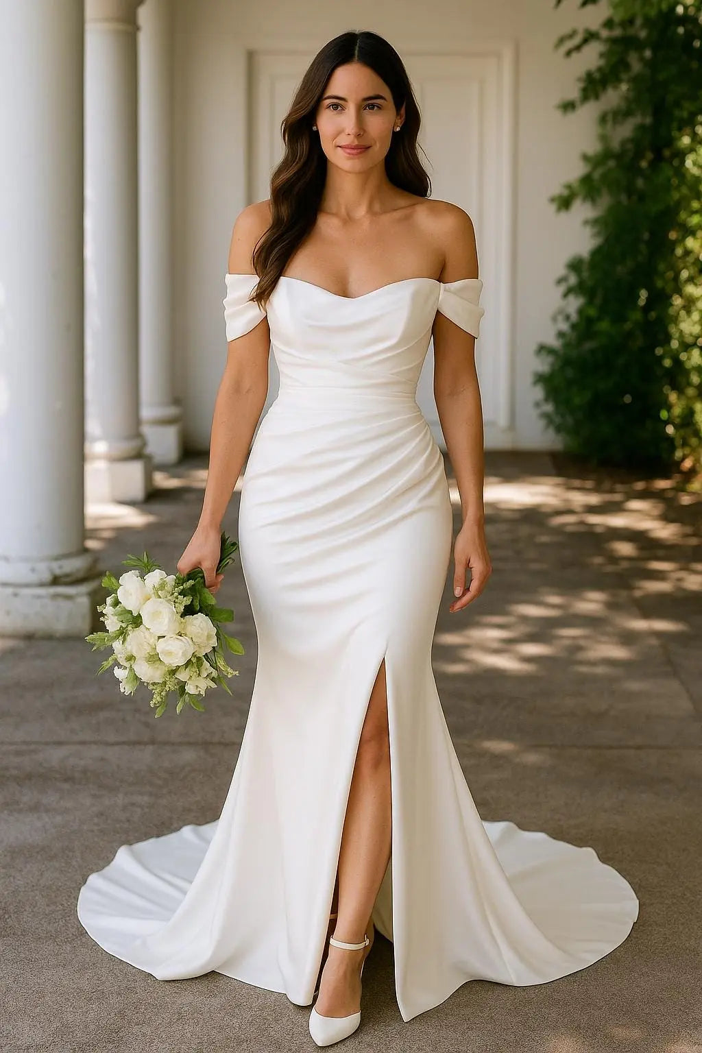 Off-Shoulder Crepe Wedding Dress – Modern Elegant Bridal Gown Payton Bridal