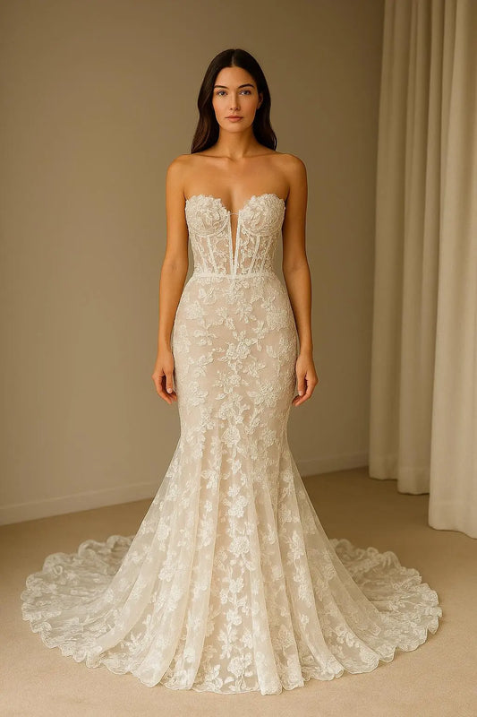 Elegant Lace Mermaid Wedding Dress – Strapless Corset Bridal Gown with Train Payton Bridal