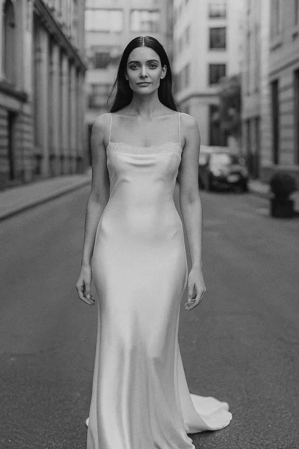 Luna – Silk-Effect Satin Gown with Lace Trim Bodice Payton Bridal